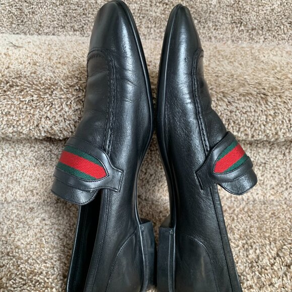 Gucci Men\'s Black Leather/Signature Stripe Dress Loafers main image 6